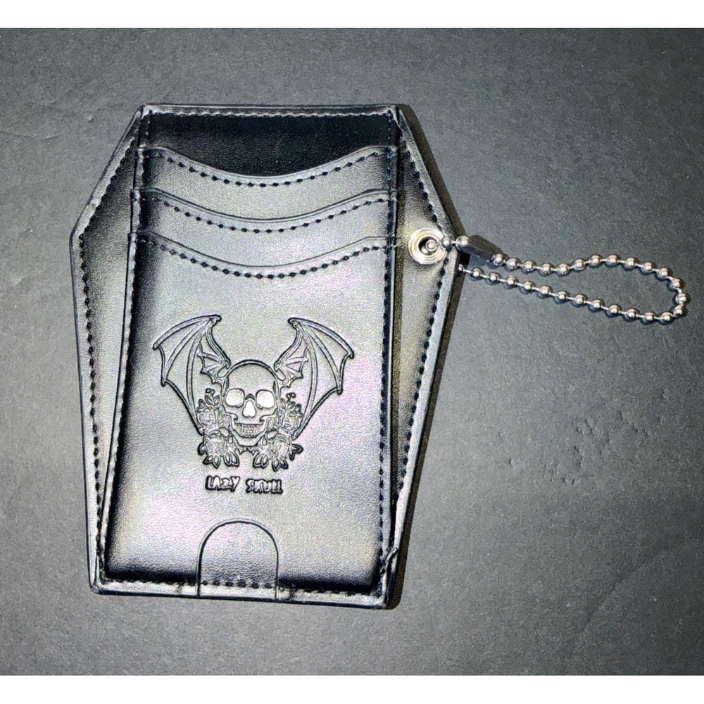Lazy Skull Black Coffin Card Holder Wallet Bat Winged Skull Keychain Gothic